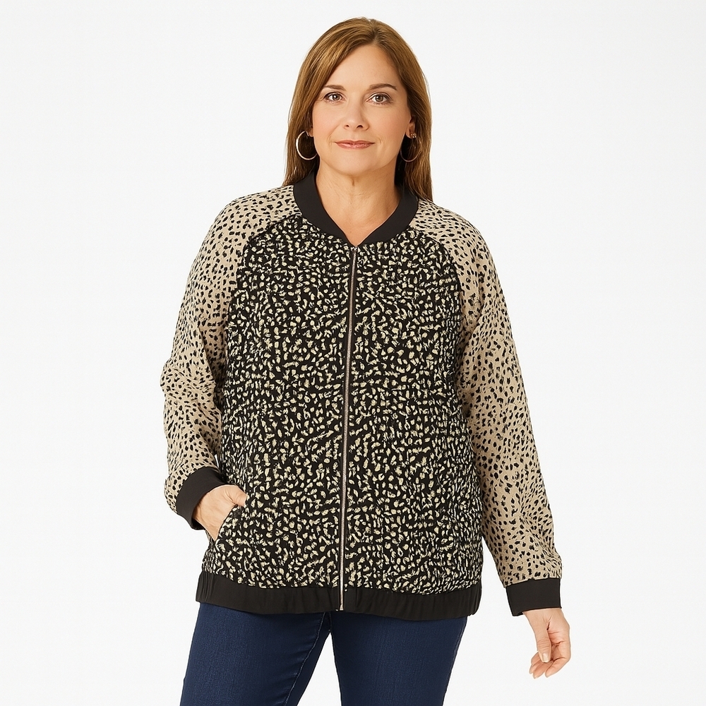 Susan Graver Animal Print Y2K 90's Lightweight Bomber Jacket Plus - Women's
